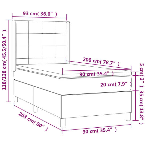 The Living Store Boxspringbed - Classic Collection - Bed - 203x93x118/128 cm - Donkergrijs Fluweel