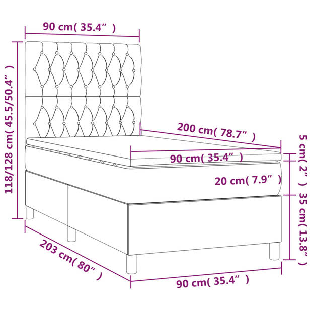 vidaXL Boxspring met matras en LED fluweel donkerblauw 90x200 cm