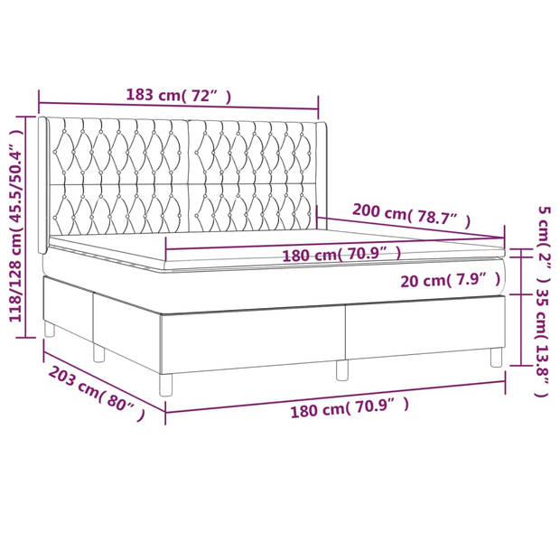 vidaXL Boxspring met matras fluweel donkerblauw 180x200 cm