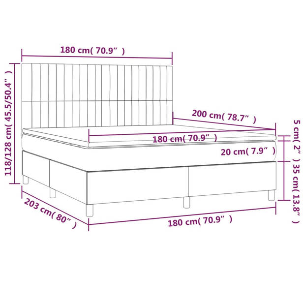 vidaXL Boxspring met matras en LED stof donkerbruin 180x200 cm