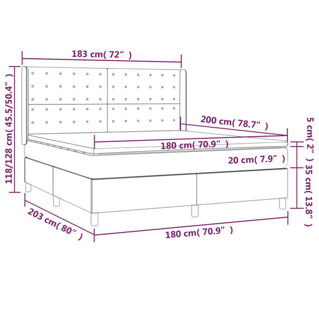 vidaXL Boxspring met matras en LED fluweel donkerblauw 180x200 cm