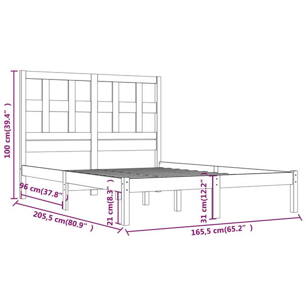 vidaXL Bedframe massief grenenhout grijs 160x200 cm