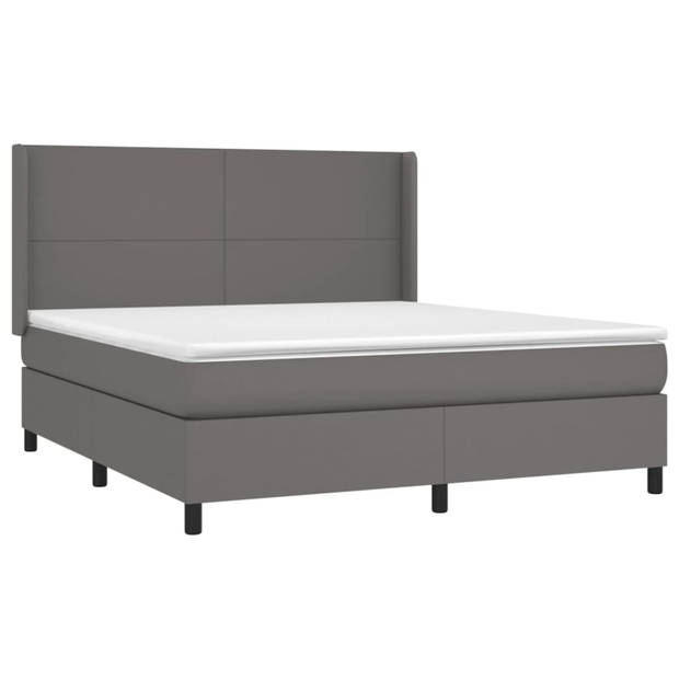 vidaXL Boxspring met matras kunstleer grijs 180x200 cm