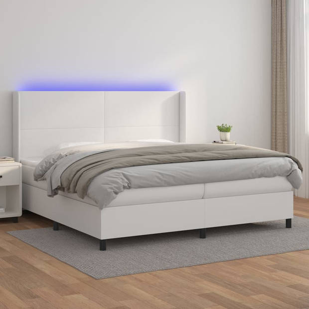 vidaXL Boxspring met matras en LED kunstleer wit 200x200 cm