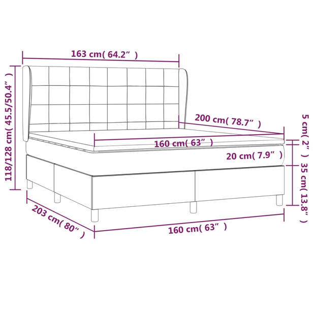 vidaXL Boxspring met matras stof zwart 160x200 cm