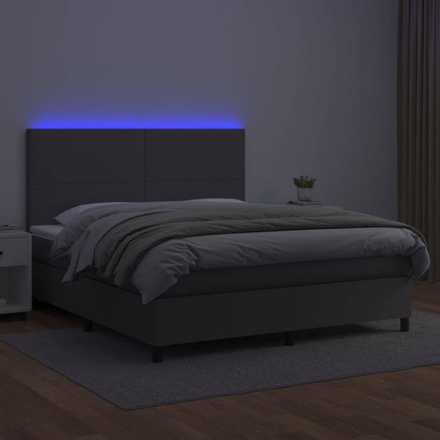 vidaXL Boxspring met matras en LED kunstleer grijs 180x200 cm