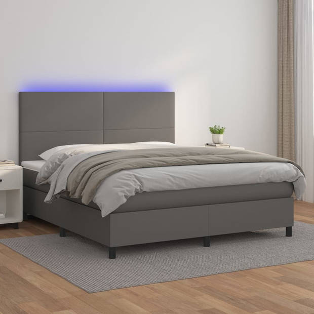 vidaXL Boxspring met matras en LED kunstleer grijs 180x200 cm