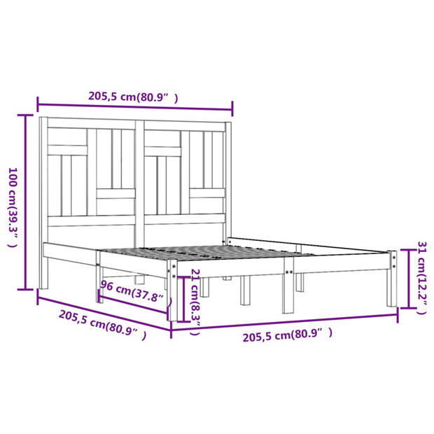 vidaXL Bedframe massief grenenhout honingbruin 200x200 cm