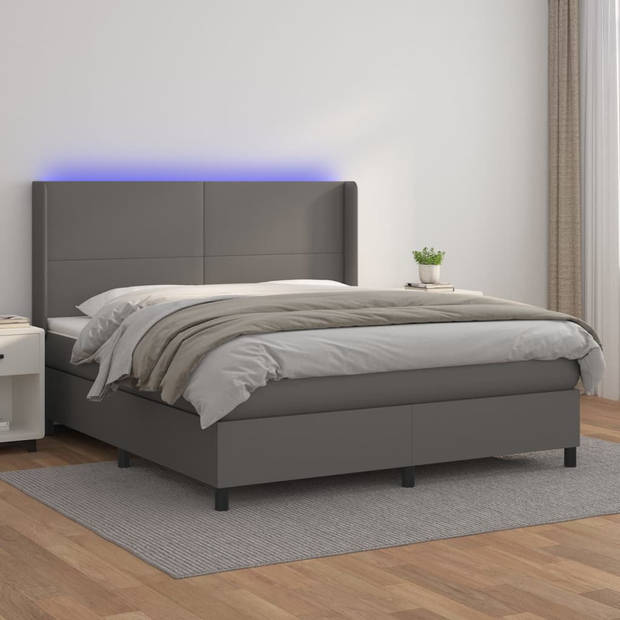 vidaXL Boxspring met matras en LED kunstleer grijs 180x200 cm