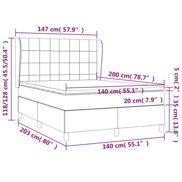 vidaXL Boxspring met matras stof zwart 140x200 cm