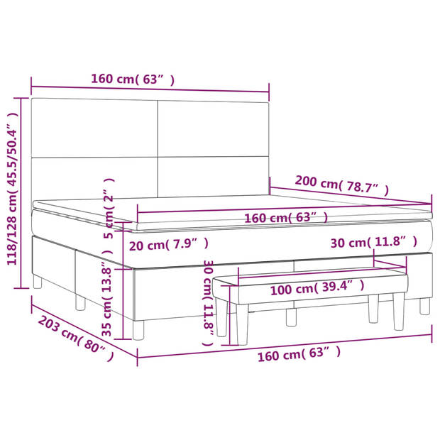 vidaXL Boxspring met matras stof zwart 160x200 cm