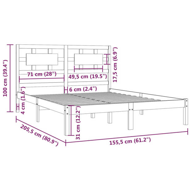 vidaXL Bedframe massief grenenhout 150x200 cm