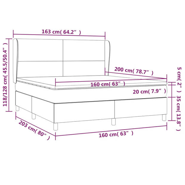 vidaXL Boxspring met matras stof zwart 160x200 cm