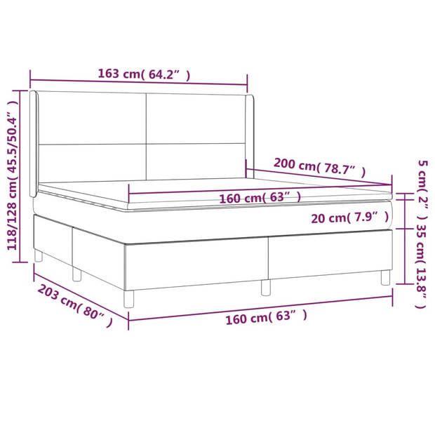 vidaXL Boxspring met matras stof zwart 160x200 cm