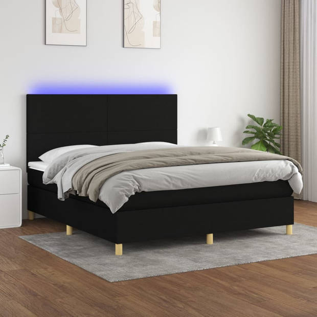 vidaXL Boxspring met matras en LED stof zwart 160x200 cm