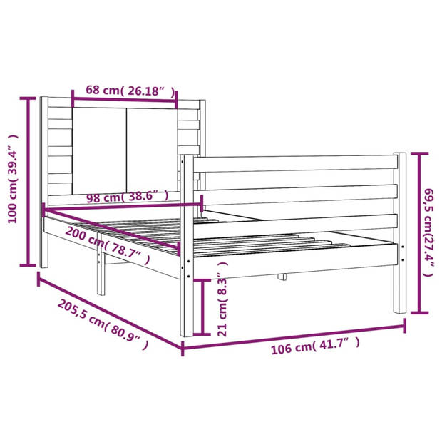 vidaXL Bedframe massief grenenhout wit 100x200 cm