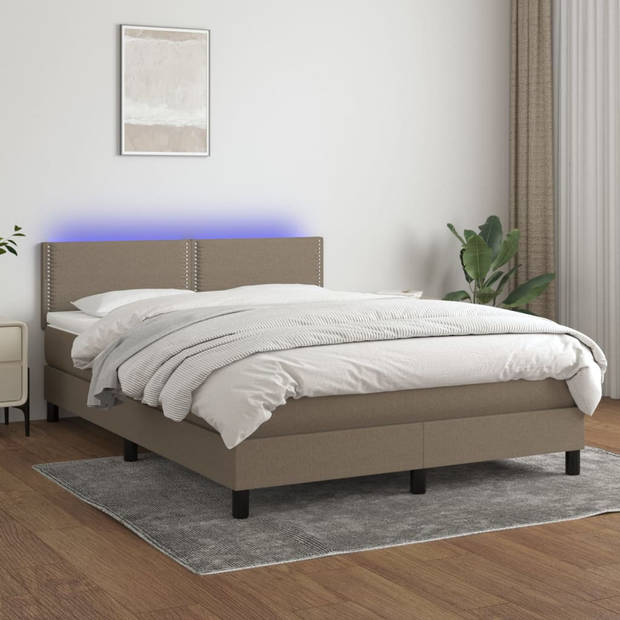 vidaXL Boxspring met matras en LED stof taupe 140x190 cm