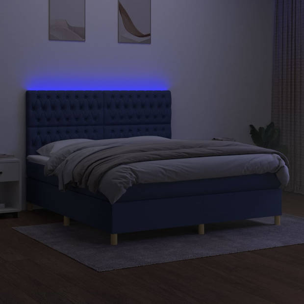 vidaXL Boxspring met matras en LED stof blauw 180x200 cm