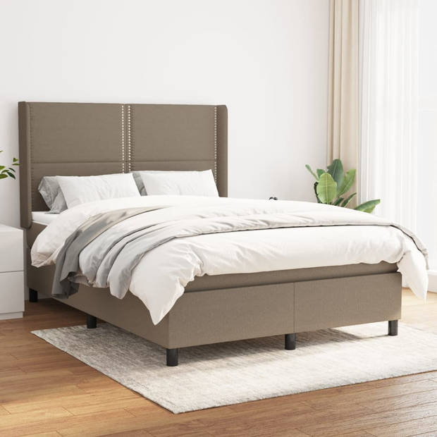 vidaXL Boxspring met matras stof taupe 140x190 cm