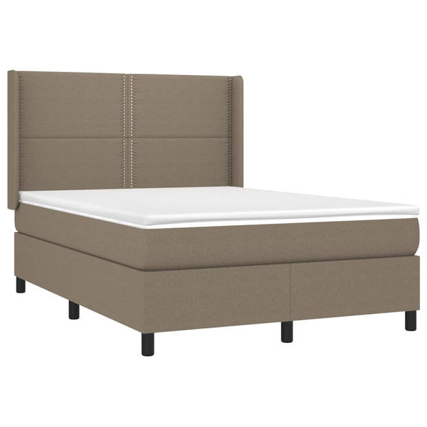 vidaXL Boxspring met matras stof taupe 140x190 cm