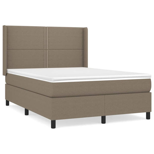 vidaXL Boxspring met matras stof taupe 140x190 cm