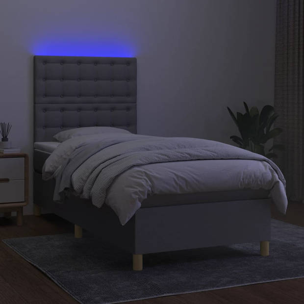 vidaXL Boxspring met matras en LED stof lichtgrijs 90x190 cm