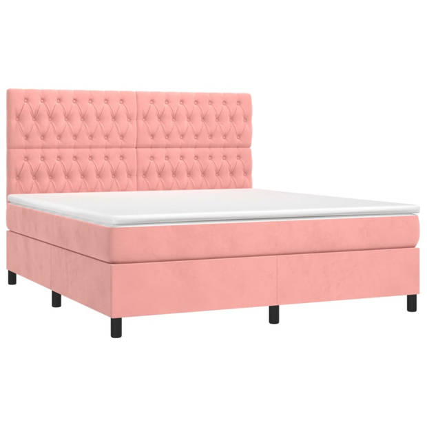 vidaXL Boxspring met matras en LED fluweel roze 160x200 cm