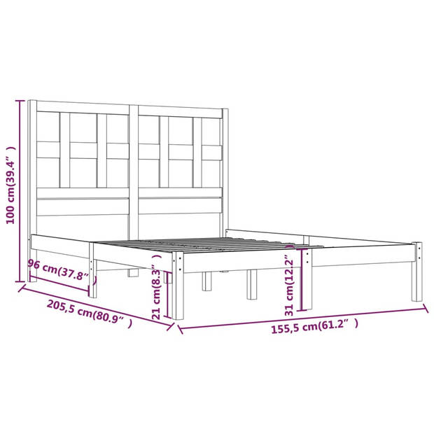 vidaXL Bedframe massief grenenhout grijs 150x200 cm