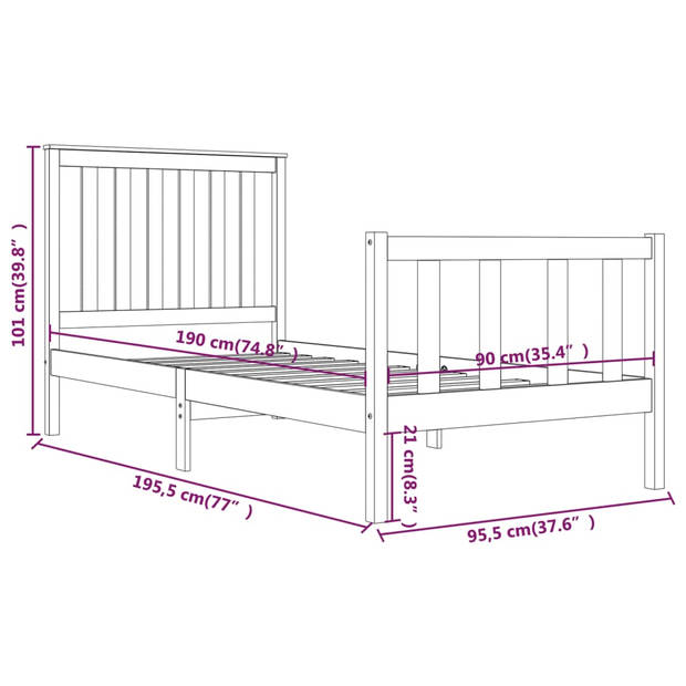 vidaXL Bedframe massief grenenhout 90x190 cm