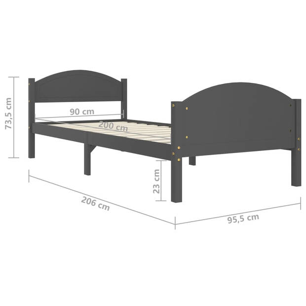 vidaXL Bedframe massief grenenhout donkergrijs 90x200 cm