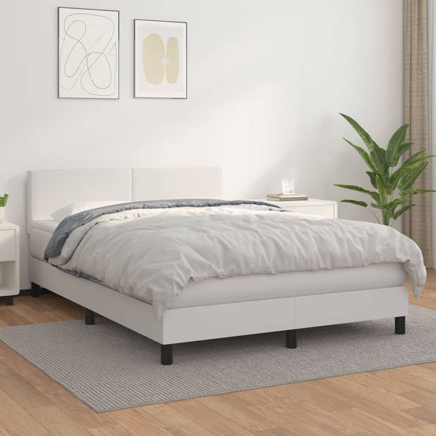 vidaXL Boxspring met matras kunstleer wit 140x200 cm