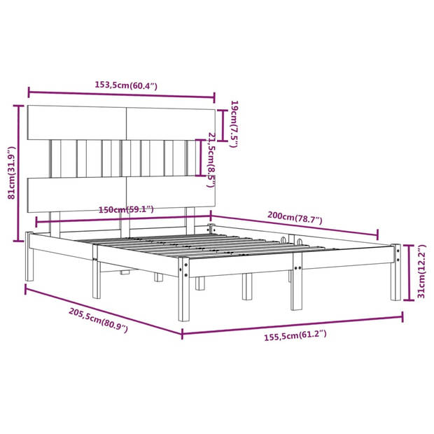 vidaXL Bedframe massief hout 150x200 cm