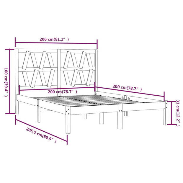 vidaXL Bedframe massief grenenhout honingbruin 200x200 cm