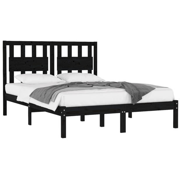 vidaXL Bedframe massief grenenhout zwart 140x190 cm