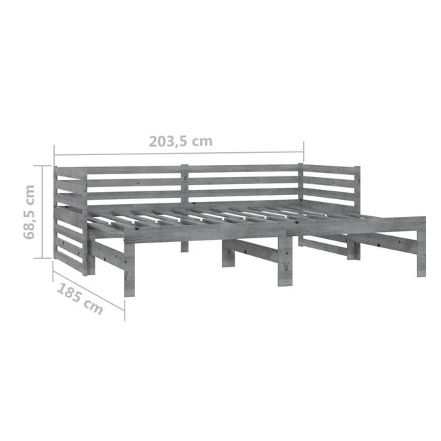 vidaXL Slaapbank uitschuifbaar massief grenenhout grijs 2x(90x200) cm