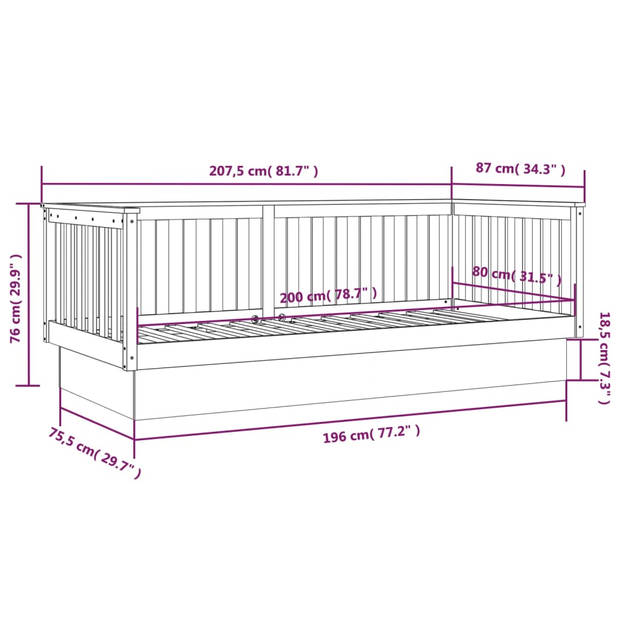 vidaXL Slaapbank 80x200 cm massief grenenhout honingbruin