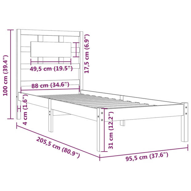 vidaXL Bedframe massief grenenhout 90x200 cm