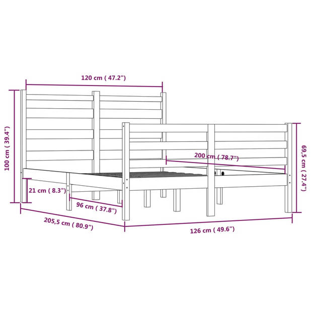 The Living Store Bedframe - Klassiek Houten - 205.5 x 126 x 100 cm - Massief Grenenhout - 120 x 200 cm - Montage