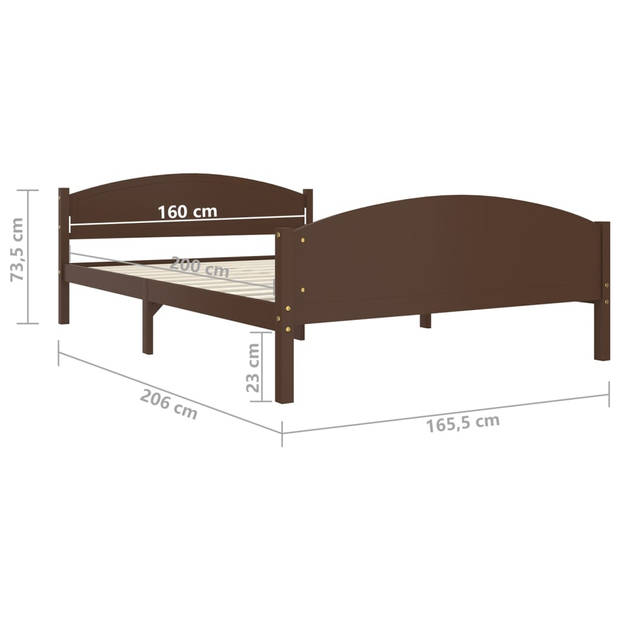 vidaXL Bedframe massief grenenhout donkerbruin 160x200 cm