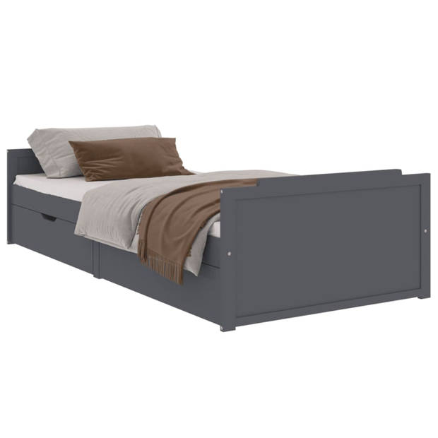 vidaXL Bedframe met lades massief grenenhout donkergrijs 90x200 cm