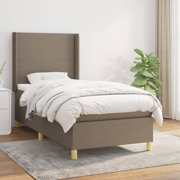 vidaXL Boxspring met matras stof taupe 90x200 cm