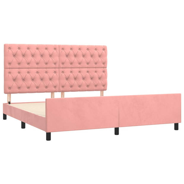 vidaXL Bedframe met hoofdeinde fluweel roze 160x200 cm