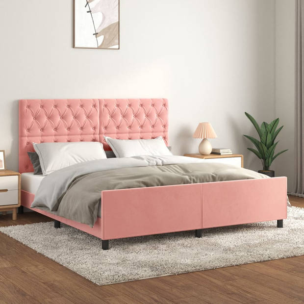 vidaXL Bedframe met hoofdeinde fluweel roze 160x200 cm