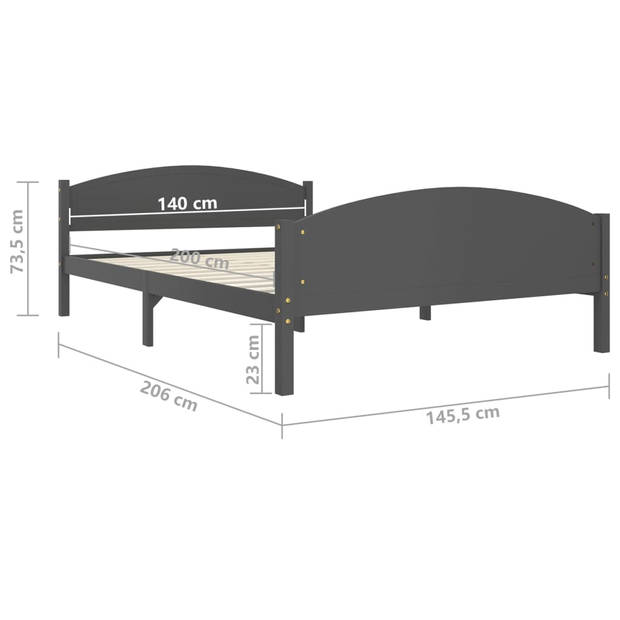 vidaXL Bedframe massief grenenhout donkergrijs 140x200 cm