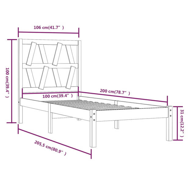 vidaXL Bedframe massief grenenhout honingbruin 100x200 cm