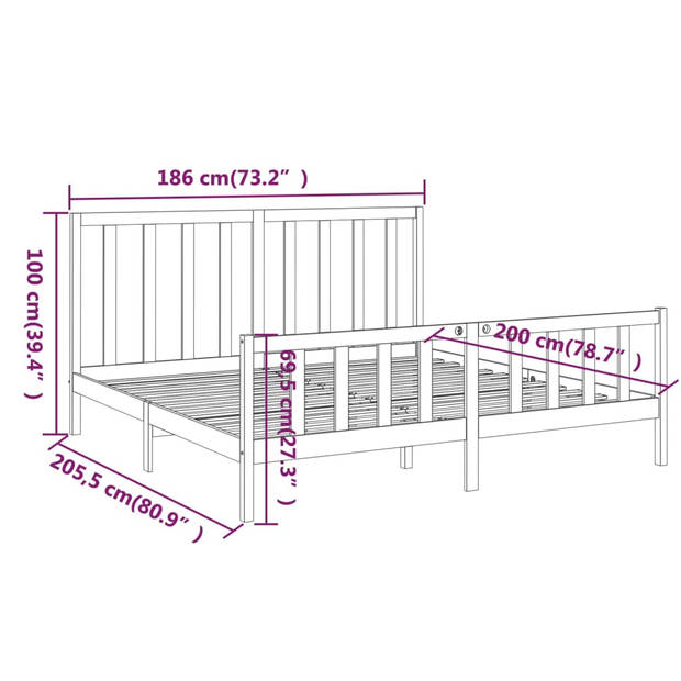 vidaXL Bedframe massief grenenhout 180x200 cm