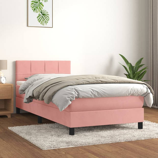 vidaXL Boxspring met matras fluweel roze 80x200 cm