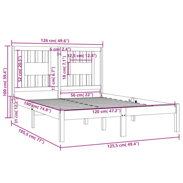 vidaXL Bedframe massief hout zwart 120x190 cm