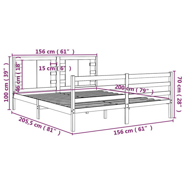 vidaXL Bedframe zonder matras massief grenenhout wit 150x200 cm