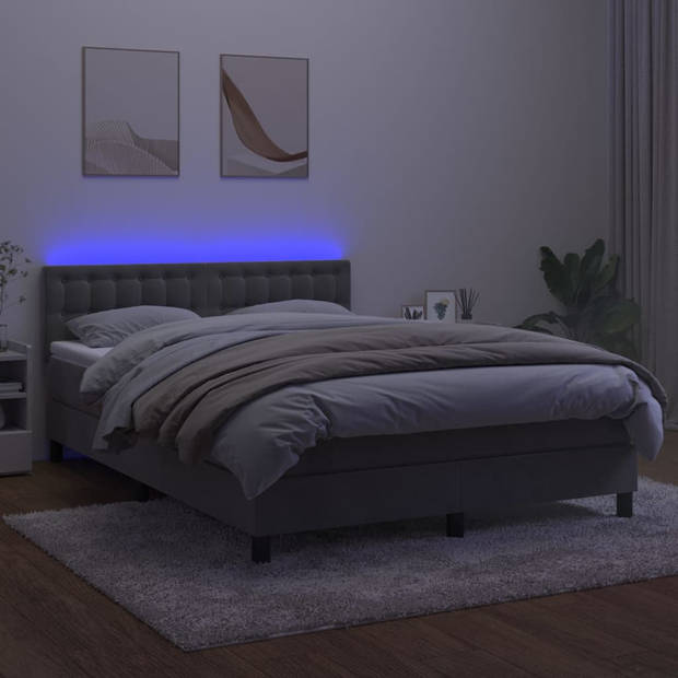 vidaXL Boxspring met matras en LED fluweel lichtgrijs 140x200 cm